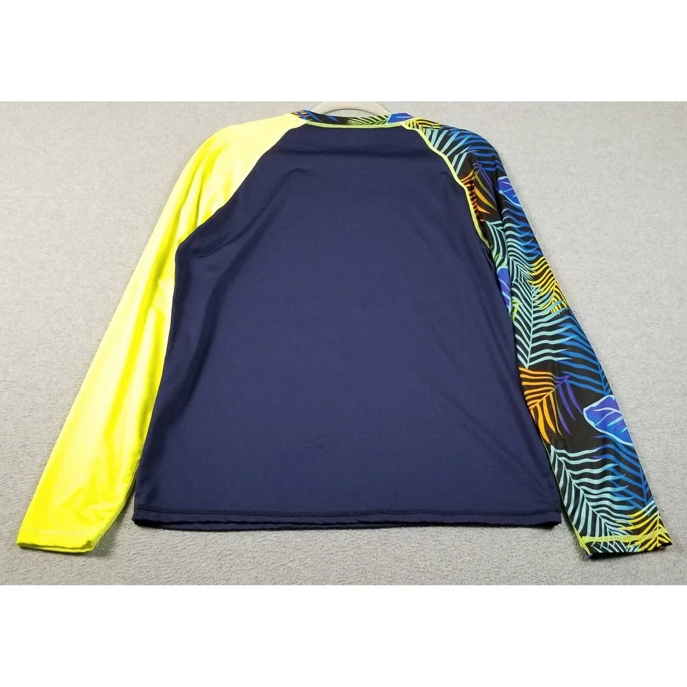 Liberty Pro Rash Guard Shirt Men's Small Blue Yellow Leaf Long Sleeve Swim Beach